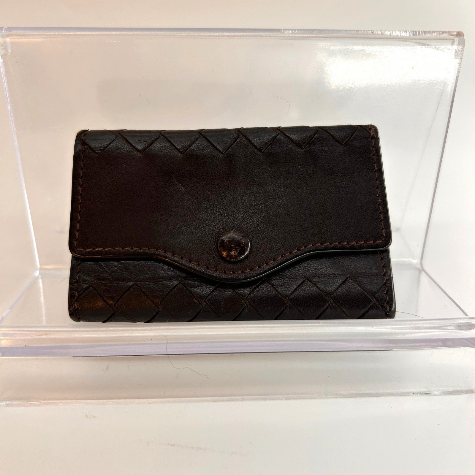 Bottega Veneta Dark Brown Woven Intrecciato Leather Key Holder Case